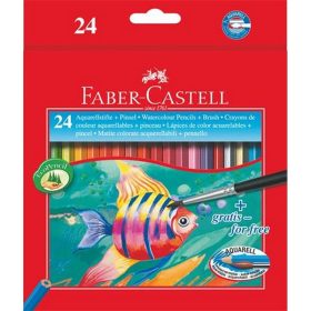   Akvarell ceruza készlet, hatszögletű, ecsettel, FABER-CASTELL, 24 különböző szín