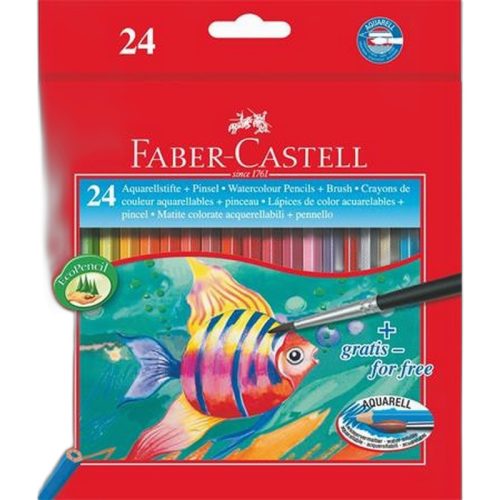 Akvarell ceruza készlet, hatszögletű, ecsettel, FABER-CASTELL, 24 különböző szín