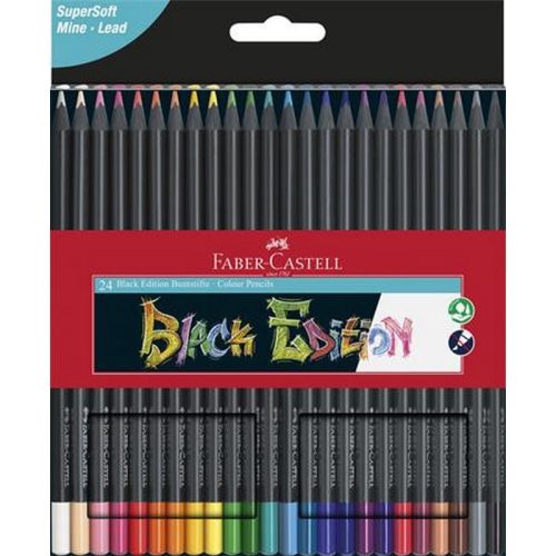 Színes ceruza készlet, háromszögletű, FABER-CASTELL "Black Edition", 24 különböző szín