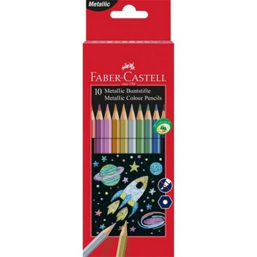 Színes ceruza készlet, hatszögletű, FABER-CASTELL, 10 különböző metál szín