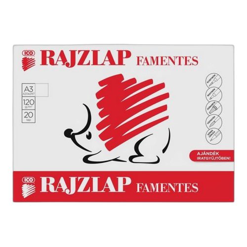 Rajzlap, famentes, A3, 120 g/m2, ICO "Süni"