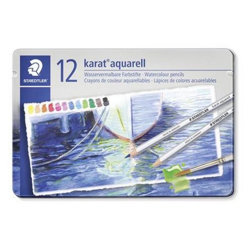 Akvarell ceruza készlet, hatszögletű, fém doboz, STAEDTLER "Karat® aquarell 125", 12 külön...
