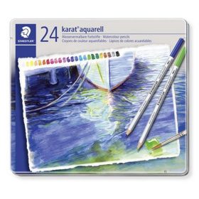  Akvarell ceruza készlet, hatszögletű, fém doboz, STAEDTLER "Karat® aquarell 125", 24 külön...