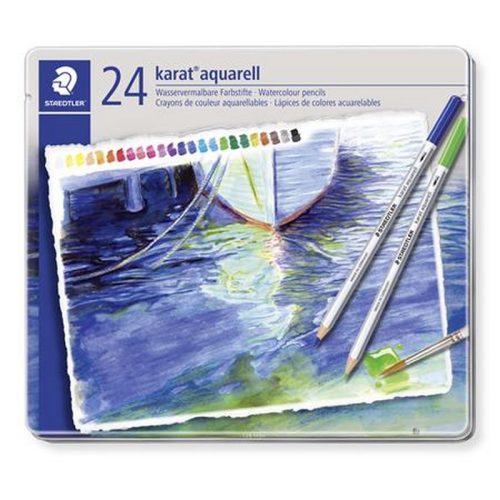 Akvarell ceruza készlet, hatszögletű, fém doboz, STAEDTLER "Karat® aquarell 125", 24 külön...