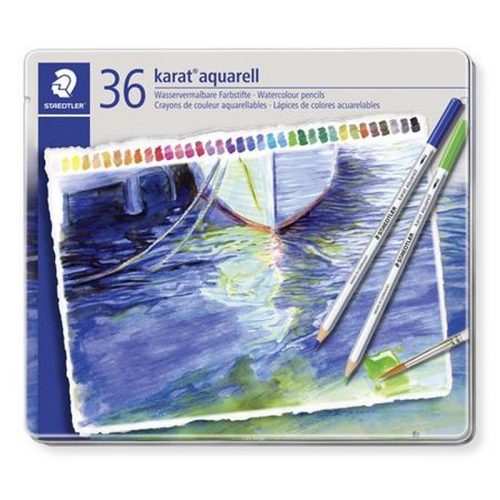 Akvarell ceruza készlet, hatszögletű, fém doboz, STAEDTLER "Karat® aquarell 125", 36 külön...