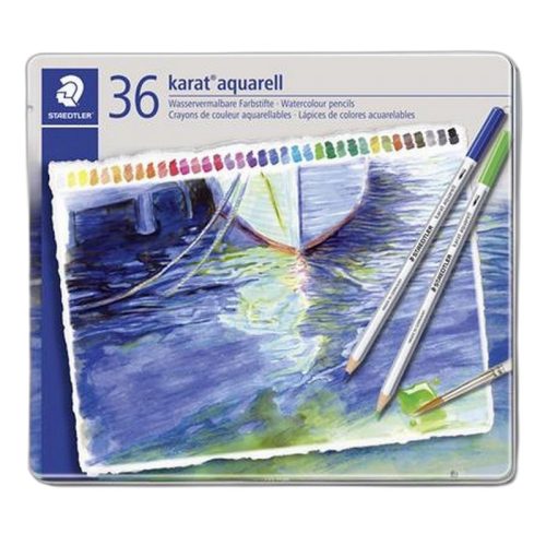 Akvarell ceruza készlet, hatszögletű, fém doboz, STAEDTLER "Karat® aquarell 125", 36 külön...