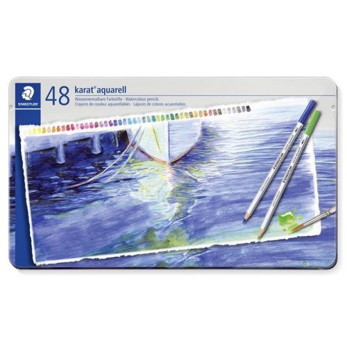 Akvarell ceruza készlet, hatszögletű, fém doboz, STAEDTLER "Karat® aquarell 125", 48 külön...