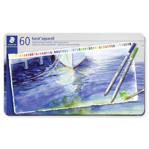 Akvarell ceruza készlet, hatszögletű, fém doboz, STAEDTLER "Karat® aquarell 125", 60 külön...