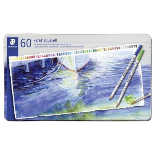 Akvarell ceruza készlet, hatszögletű, fém doboz, STAEDTLER "Karat® aquarell 125", 60 külön...