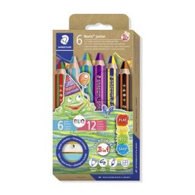   Színes ceruza készlet, duo színű, hegyezővel, STAEDTLER "Noris® junior 140", 6 különböző s...