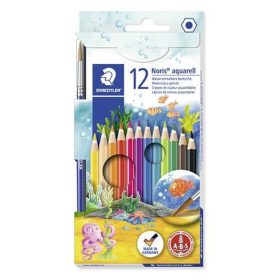   Akvarell ceruza készlet, hatszögletű, ecsettel, STAEDTLER "Noris® aquarell 144 10", 12 kül...