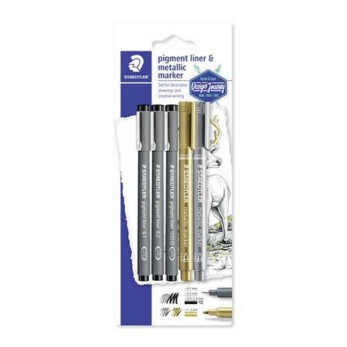Tusfilc és dekormarker készlet, 5 db, STAEDTLER, "Pigment Liner 308"