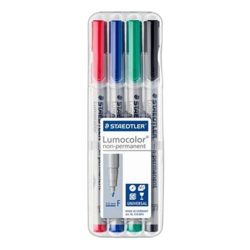 Alkoholmentes marker készlet, OHP, 0,6 mm, STAEDTLER "Lumocolor® 316 F", 4 különböző szín