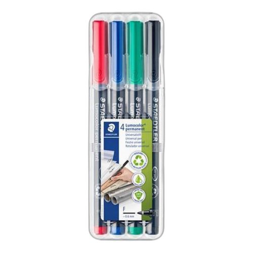 Alkoholos marker készlet, OHP, 0,6 mm, STAEDTLER "Lumocolor® 318 F", 4 különböző szín