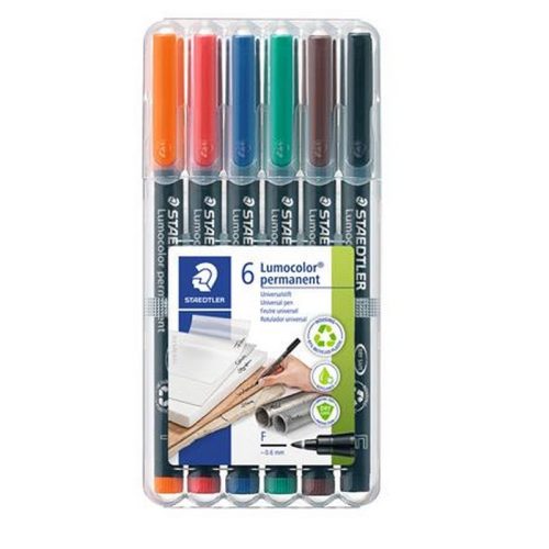 Alkoholos marker készlet, OHP, 0,6 mm, STAEDTLER "Lumocolor® 318 F", 6 különböző szín