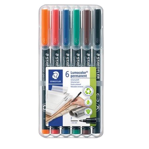 Alkoholos marker készlet, OHP, 0,6 mm, STAEDTLER "Lumocolor® 318 F", 6 különböző szín