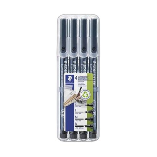 Alkoholos marker készlet, OHP, STAEDTLER "Lumocolor® 31", 4 különböző vonalvastagság, feke...