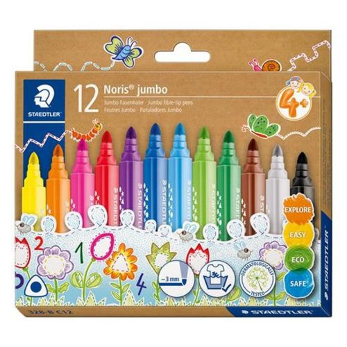 Filctoll készlet, 3 mm, háromszögletű, kimosható, STAEDTLER "Noris® jumbo 328-B", 12 külön...