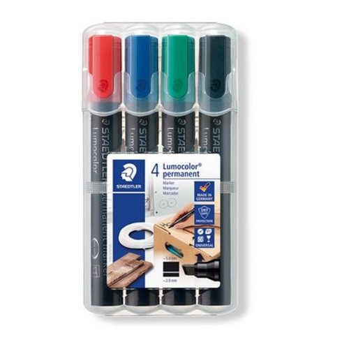 Alkoholos marker készlet, 2-5 mm, vágott, STAEDTLER "Lumocolor® 350", 4 különböző szín