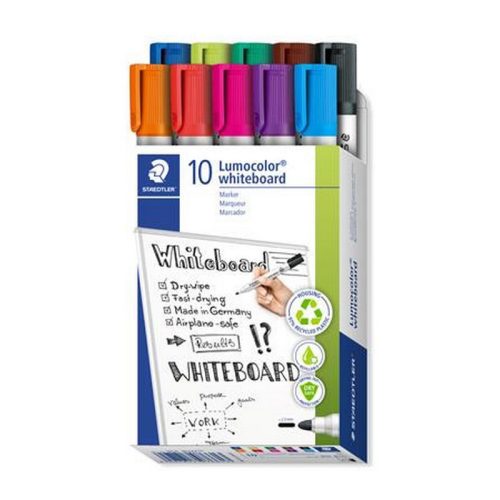 Táblamarker készlet, 2 mm, kúpos, STAEDTLER "Lumocolor® 351", 10 különböző szín