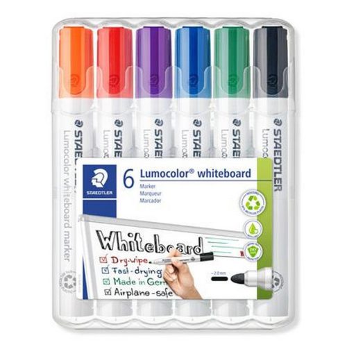 Táblamarker készlet, 2 mm, kúpos, STAEDTLER "Lumocolor® 351", 6 különböző szín