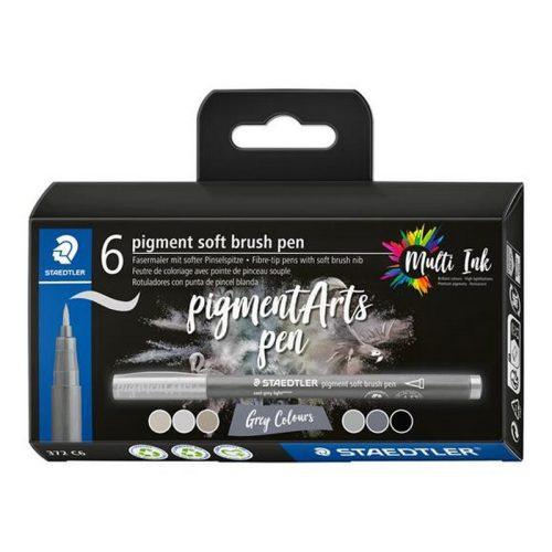 Ecsetirón készlet, STAEDTLER "Pigment 372", 6 különböző fekete és szürke árnyalat