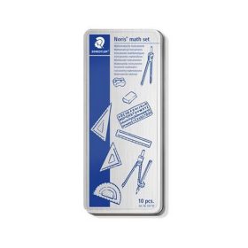   Matematikai készlet, fém dobozban, 10 darabos, vonalzóval, körzővel és kiegészítőkkel, STA...