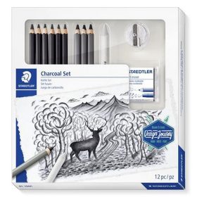   Grafit- és szénceruza készlet, kiegészítőkkel, 12 darabos, STAEDTLER "Mars® Lumograph® 100...