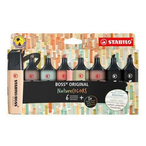 Szövegkiemelő készlet, 2-5 mm, STABILO "BOSS original NatureColors", 6 különböző szín + 2 ...