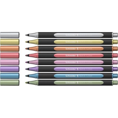 Metálfényű filctoll készlet, 1-2 mm, SCHNEIDER "Paint-It 020", 8 különböző szín
