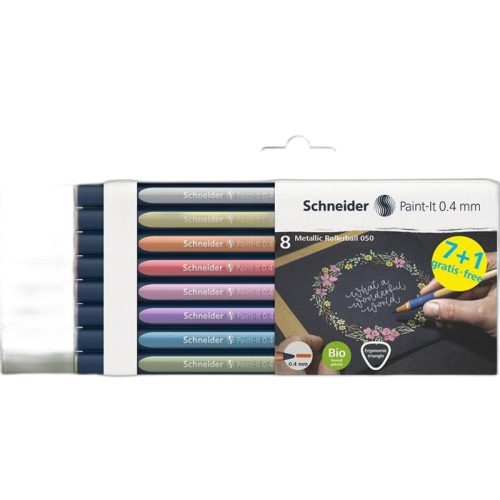 Metálfényű rollertoll készlet, 0,4 mm, SCHNEIDER "Paint-It 050" 8 különböző szín