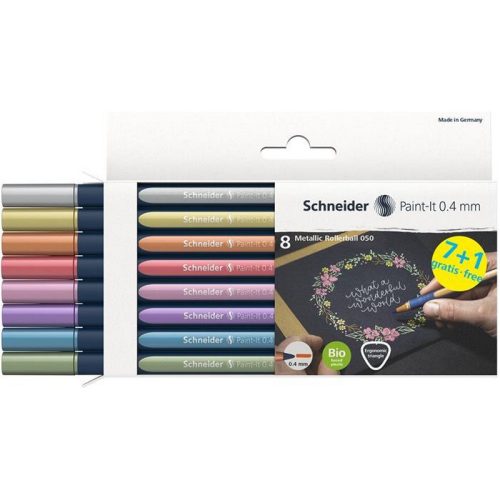 Metálfényű rollertoll készlet, 0,4 mm, SCHNEIDER "Paint-It 050" 8 különböző szín