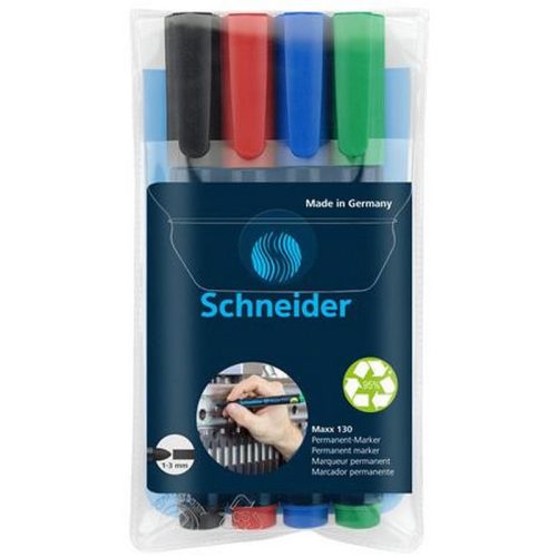 Alkoholos marker készlet, 1-3 mm, kúpos, SCHNEIDER "Maxx 130", 4 különböző szín