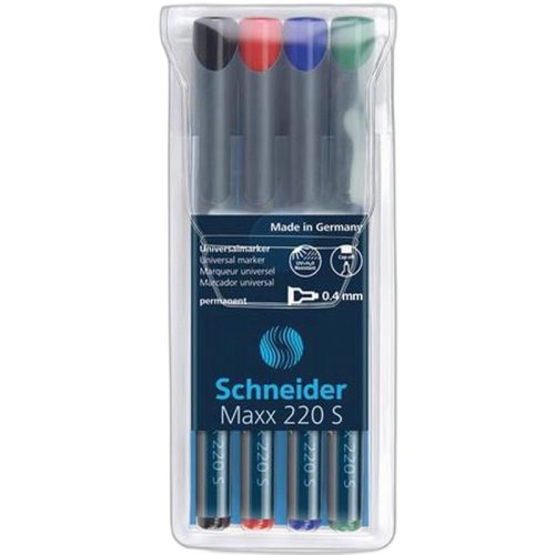 Alkoholos marker készlet, OHP, 0,4 mm, SCHNEIDER "Maxx 220 S", 4 különböző szín