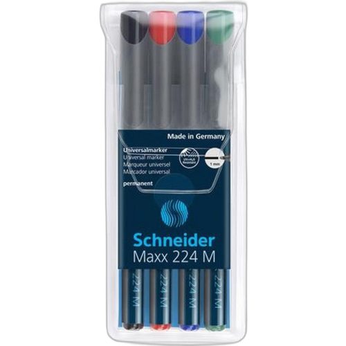 Alkoholos marker készlet, OHP, 1 mm, SCHNEIDER "Maxx 224 M", 4 különböző szín