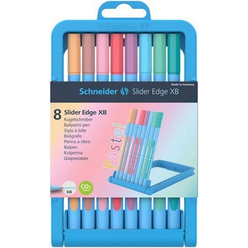 Golyóstoll készlet, 0,7 mm, kupakos, SCHNEIDER "Slider Edge XB Pastel", 8 különböző paszte...