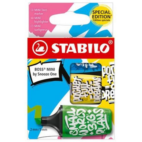 Szövegkiemelő készlet, 2-5 mm, STABILO, "Boss Mini Snooze One", 3 különböző szín
