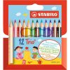   Színes ceruza készlet, háromszögletű, vastag, rövid, STABILO "Trio", 12 különböző szín