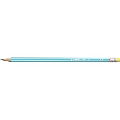 Grafitceruza radírral, HB, hatszögletű, STABILO "Pencil 160", kék