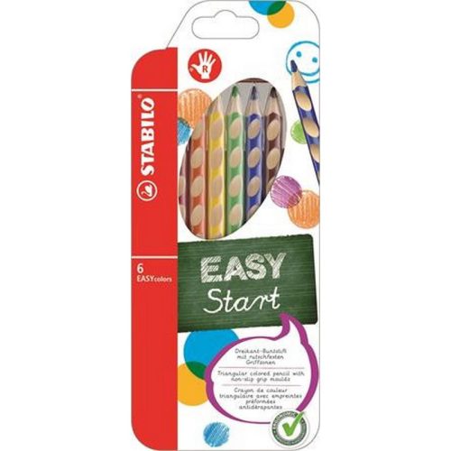 Színes ceruza készlet, háromszögletű, jobbkezes, STABILO "EasyColours", 6 különböző szín