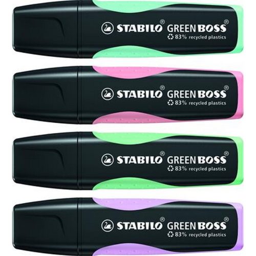Szövegkiemelő készlet, 2-5 mm, STABILO "Green Boss Pastel", 4 különböző szín