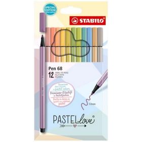   Rostirón készlet, 1 mm, STABILO "Pen 68 Pastellove", 12 különböző szín