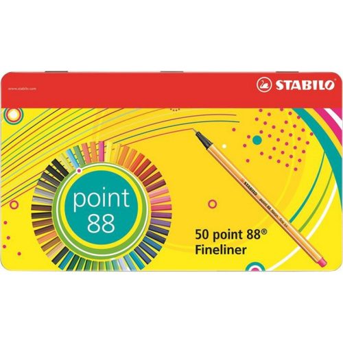 Tűfilc készlet, 0,4 mm, fém doboz, STABILO "Point 88", 47+3 különböző szín