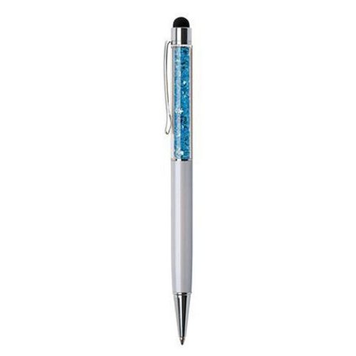 Golyóstoll, krémfehér, felül aquakék SWAROVSKI® kristályokkal töltve, TOUCH, 14 cm, ART CR...