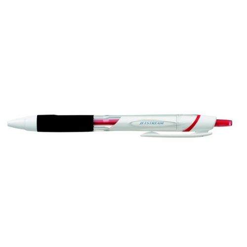 Golyóstoll, 0,35 mm, nyomógombos, fehér tolltest, UNI "SXN-155 Jetstream", piros