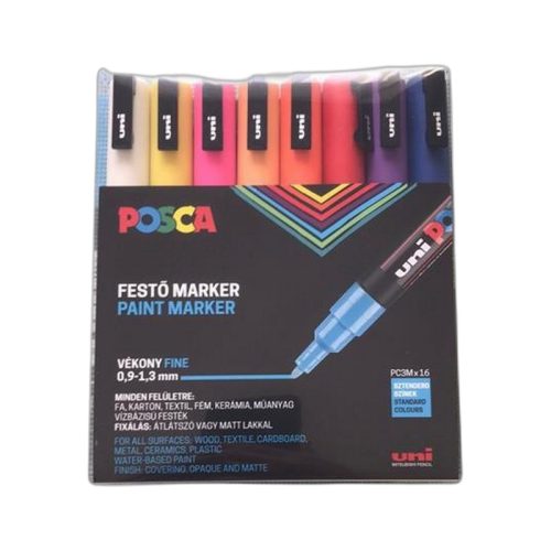 Dekormarker készlet, 0,9-1,3 mm, UNI "Posca PC-3M", 16 különböző szín