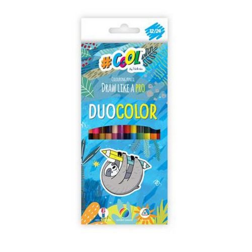 Színes ceruza készlet, háromszögletű, kétvégű, COOL BY VICTORIA "Duocolor", 24 különböző s...