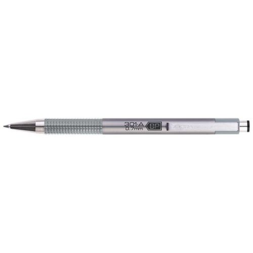 Golyóstoll, 0,24 mm, nyomógombos, ezüst tolltest, ZEBRA "F-301 A", kék