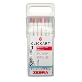   Filctoll készlet, nyomógombos, 0,6 mm, ZEBRA "Clickart" 12 különböző pasztell szín