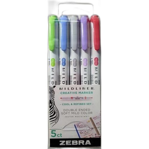 Szövegkiemelő készlet, 1,0/3,5 mm, kétvégű  ZEBRA "Mildliner Cool & Refined" 5 szín